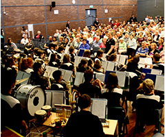 The school band performing at the schools 75th Anniversary